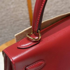 Hermes Kelly 25 Bag Handmade In Box Calfskin Leather Gold Hardware 5X Rouge Piment - Image 7