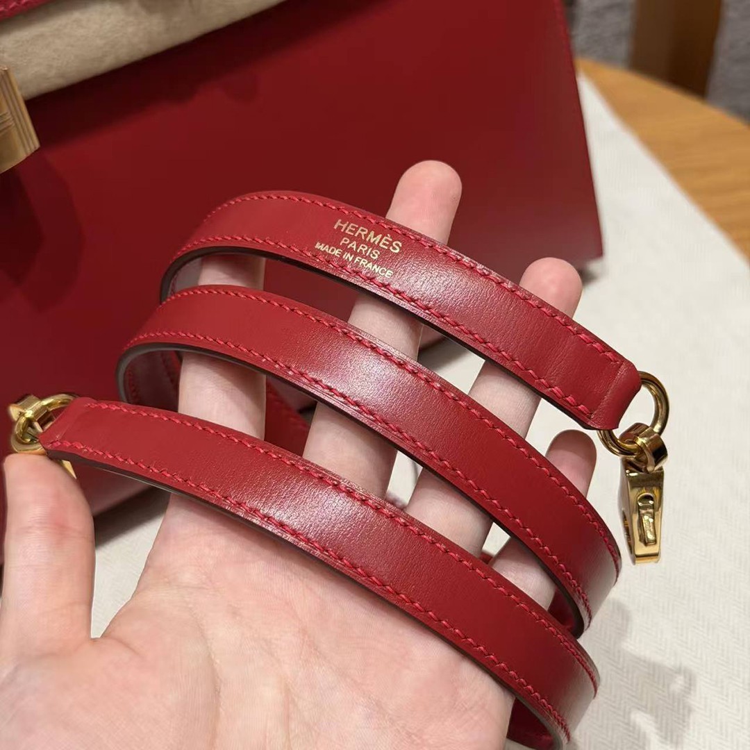 Hermes Kelly 25 Bag Handmade In Box Calfskin Leather Gold Hardware 5X Rouge Piment - Image 5