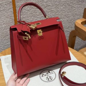 Hermes Kelly 25 Bag Handmade In Box Calfskin Leather Gold Hardware 5X Rouge Piment - Image 3