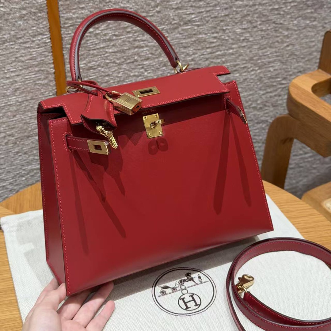 Hermes Kelly 25 Bag Handmade In Box Calfskin Leather Gold Hardware 5X Rouge Piment - Image 3