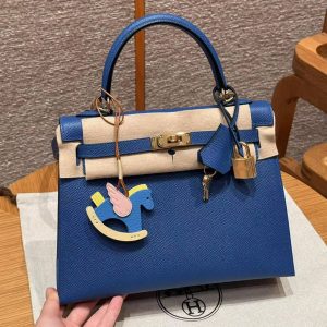 Hermes Kelly 25 Bag Handmade In Epsom Calfskin Leather Gold Hardware 71 Bule France
