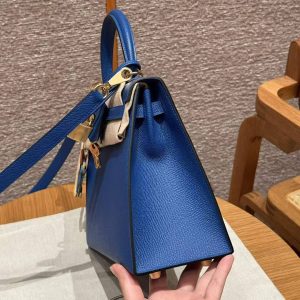 Hermes Kelly 25 Bag Handmade In Epsom Calfskin Leather Gold Hardware 71 Bule France - Image 15