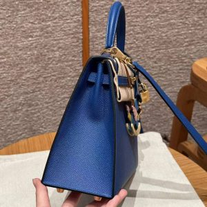 Hermes Kelly 25 Bag Handmade In Epsom Calfskin Leather Gold Hardware 71 Bule France - Image 14