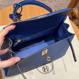 Hermes Kelly 25 Bag Handmade In Epsom Calfskin Leather Gold Hardware 71 Bule France - Image 12