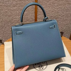 Alternative view of Hermes Kelly 25 Bag Handmade In Epsom Calfskin Leather Silver Hardware 75 Blue Jean