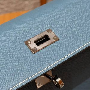 Hermes Kelly 25 Bag Handmade In Epsom Calfskin Leather Silver Hardware 75 Blue Jean - Image 13