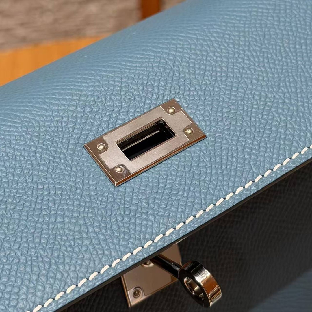Hermes Kelly 25 Bag Handmade In Epsom Calfskin Leather Silver Hardware 75 Blue Jean - Image 13