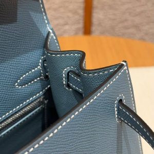 Hermes Kelly 25 Bag Handmade In Epsom Calfskin Leather Silver Hardware 75 Blue Jean - Image 9