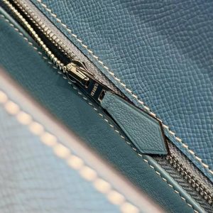 Hermes Kelly 25 Bag Handmade In Epsom Calfskin Leather Silver Hardware 75 Blue Jean - Image 8