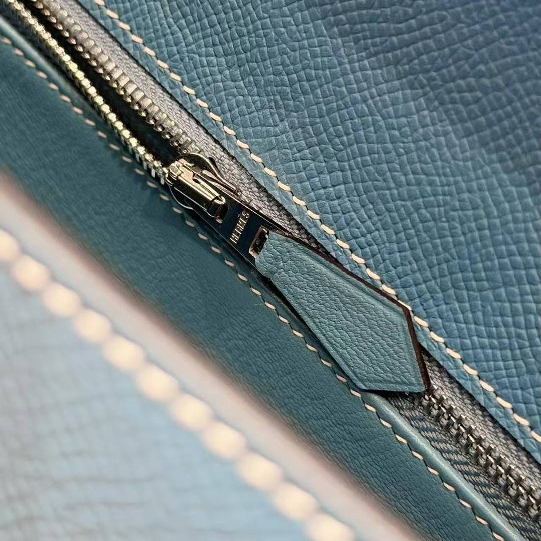 Hermes Kelly 25 Bag Handmade In Epsom Calfskin Leather Silver Hardware 75 Blue Jean - Image 8