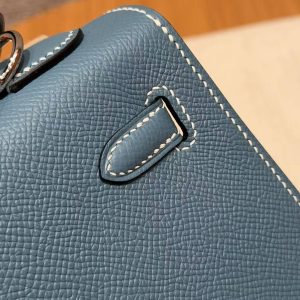 Hermes Kelly 25 Bag Handmade In Epsom Calfskin Leather Silver Hardware 75 Blue Jean - Image 7