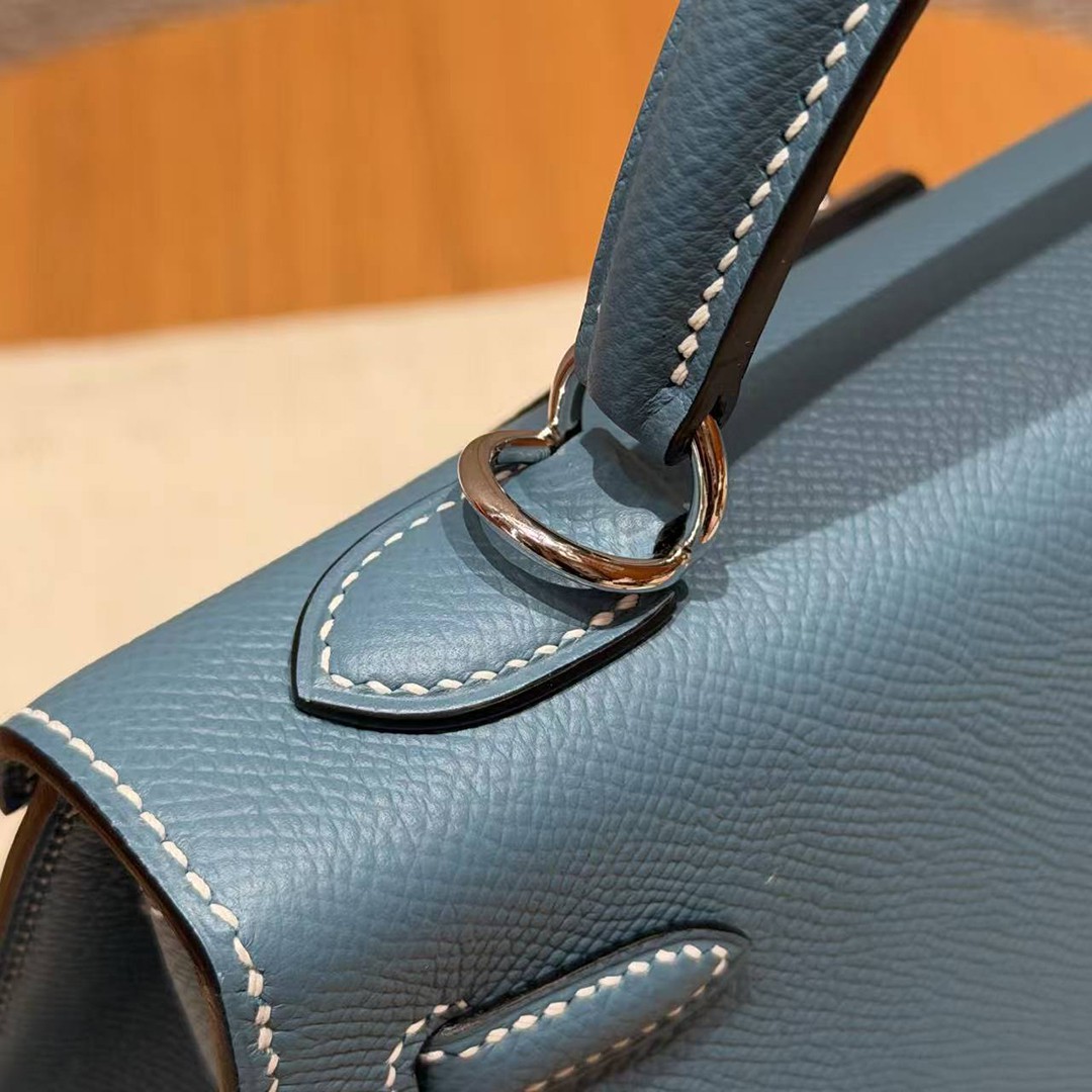 Hermes Kelly 25 Bag Handmade In Epsom Calfskin Leather Silver Hardware 75 Blue Jean - Image 6