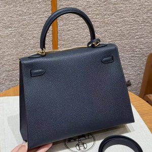 Hermes Kelly 25 Bag Handmade In Epsom Calfskin Leather Gold Hardware 76 Bleu Indigo - Image 2