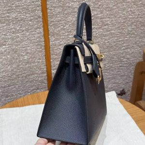 Hermes Kelly 25 Bag Handmade In Epsom Calfskin Leather Gold Hardware 76 Bleu Indigo - Image 20