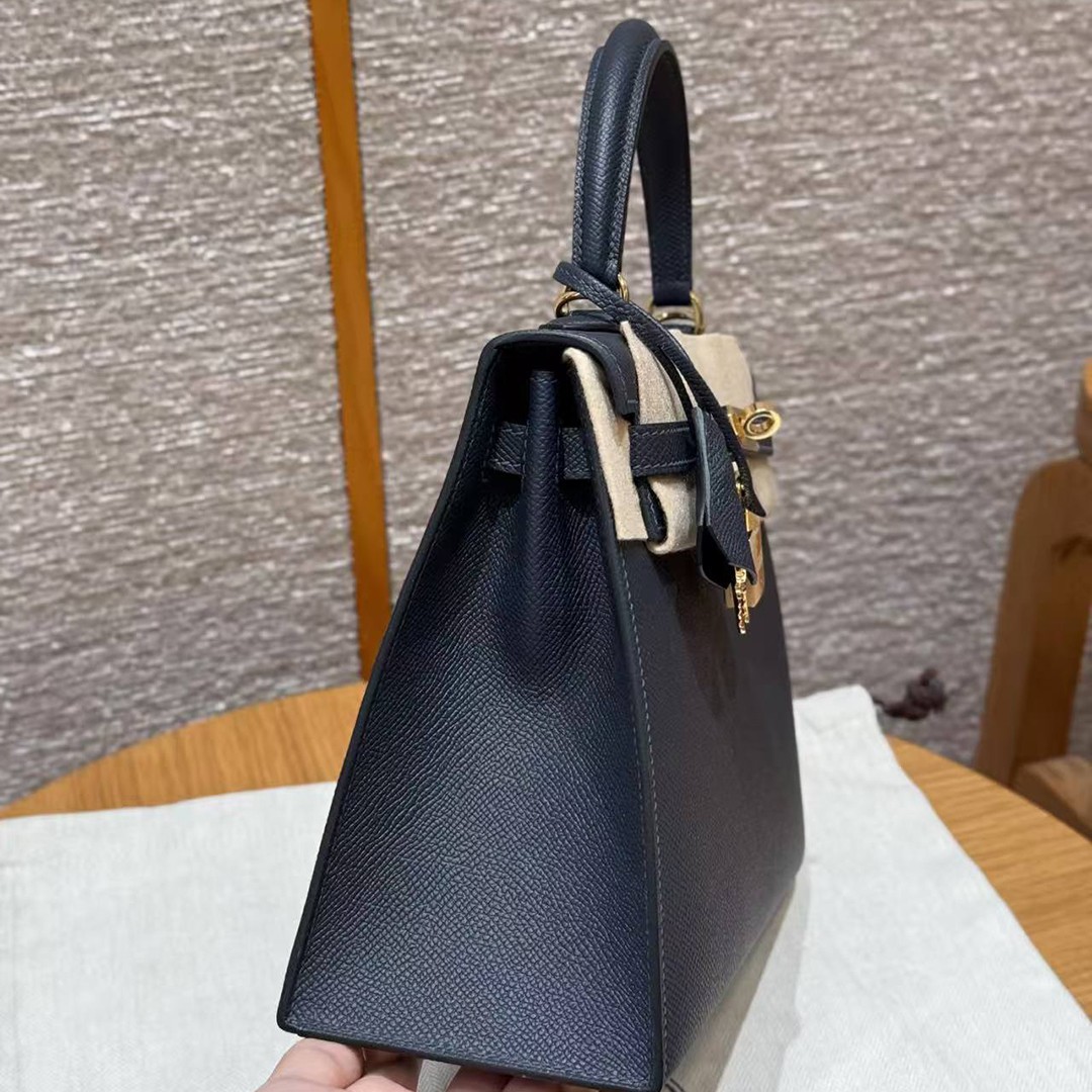 Hermes Kelly 25 Bag Handmade In Epsom Calfskin Leather Gold Hardware 76 Bleu Indigo - Image 20