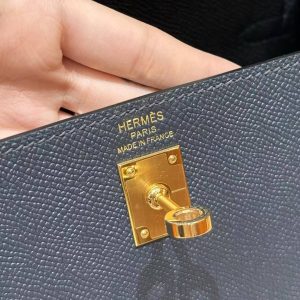 Hermes Kelly 25 Bag Handmade In Epsom Calfskin Leather Gold Hardware 76 Bleu Indigo - Image 17