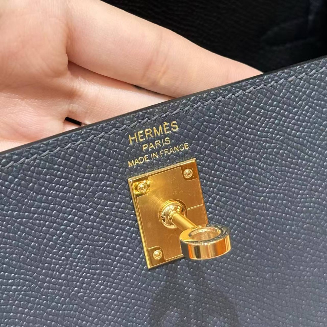 Hermes Kelly 25 Bag Handmade In Epsom Calfskin Leather Gold Hardware 76 Bleu Indigo - Image 17