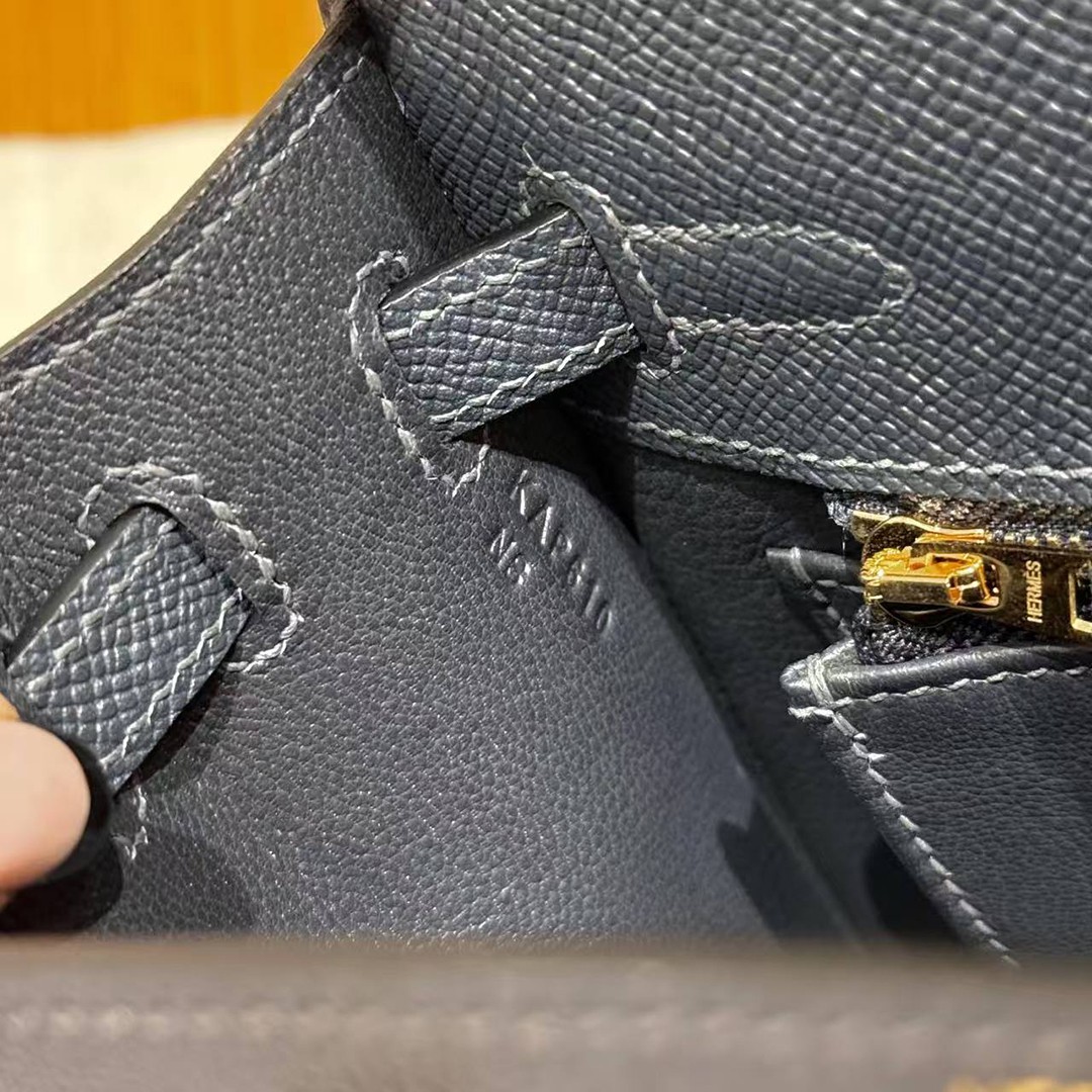 Hermes Kelly 25 Bag Handmade In Epsom Calfskin Leather Gold Hardware 76 Bleu Indigo - Image 16