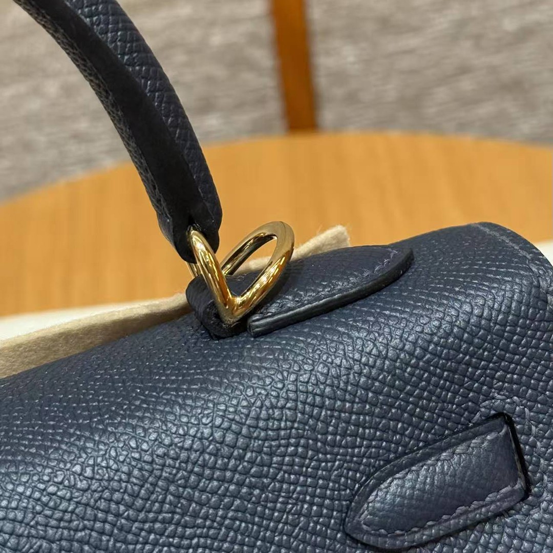 Hermes Kelly 25 Bag Handmade In Epsom Calfskin Leather Gold Hardware 76 Bleu Indigo - Image 15
