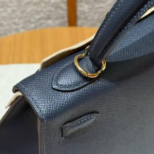 Hermes Kelly 25 Bag Handmade In Epsom Calfskin Leather Gold Hardware 76 Bleu Indigo - Image 14