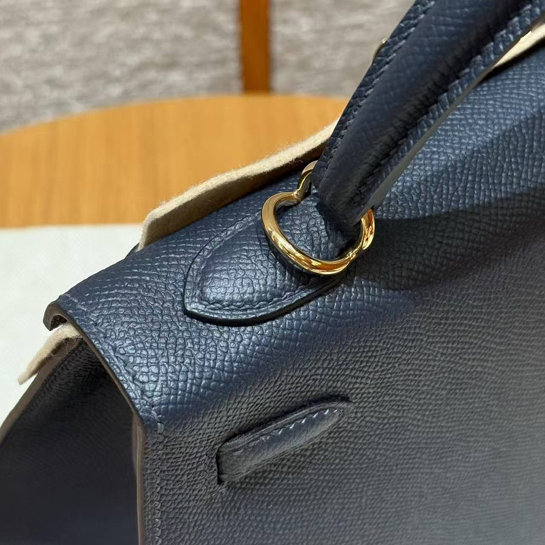 Hermes Kelly 25 Bag Handmade In Epsom Calfskin Leather Gold Hardware 76 Bleu Indigo - Image 14