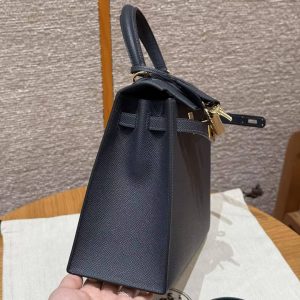 Hermes Kelly 25 Bag Handmade In Epsom Calfskin Leather Gold Hardware 76 Bleu Indigo - Image 12