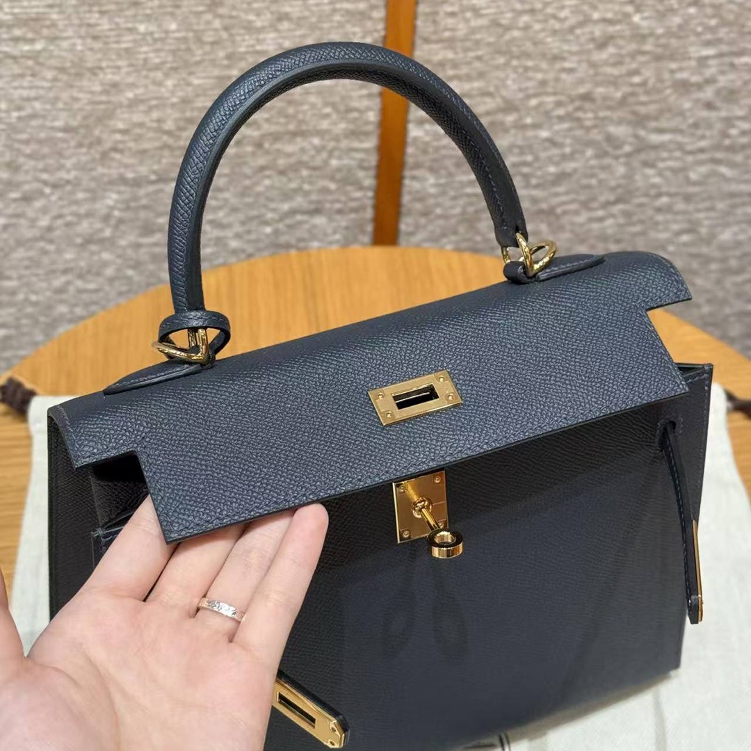 Hermes Kelly 25 Bag Handmade In Epsom Calfskin Leather Gold Hardware 76 Bleu Indigo - Image 10