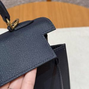 Hermes Kelly 25 Bag Handmade In Epsom Calfskin Leather Gold Hardware 76 Bleu Indigo - Image 9