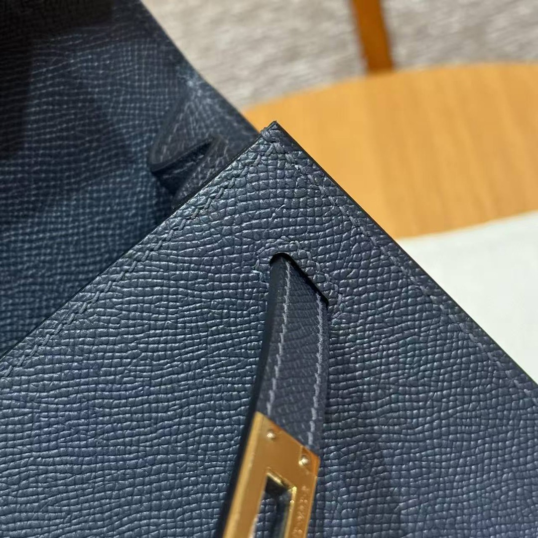Hermes Kelly 25 Bag Handmade In Epsom Calfskin Leather Gold Hardware 76 Bleu Indigo - Image 8