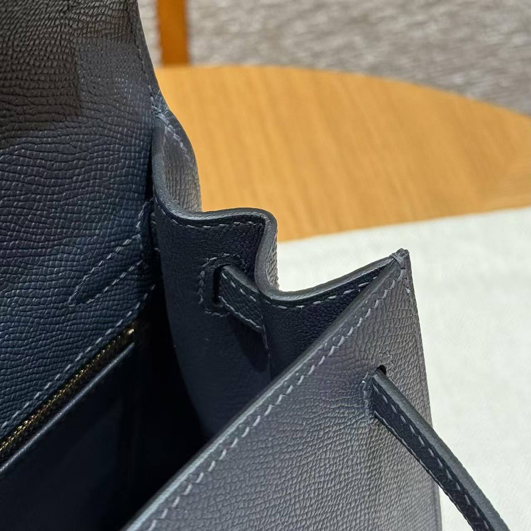 Hermes Kelly 25 Bag Handmade In Epsom Calfskin Leather Gold Hardware 76 Bleu Indigo - Image 7
