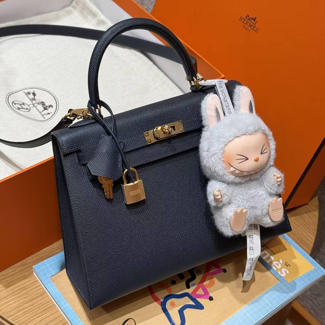 Hermes Kelly 25 Bag Handmade In Epsom Calfskin Leather Gold Hardware 76 Bleu Indigo - Image 4