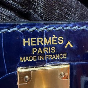 Hermes Kelly 25 Bag Handmade In Porosus Crocodile Leather Gold Hardware 78 Bleu Marine - Image 24