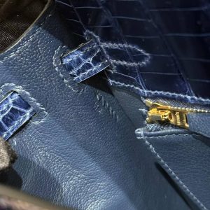 Hermes Kelly 25 Bag Handmade In Porosus Crocodile Leather Gold Hardware 78 Bleu Marine - Image 22
