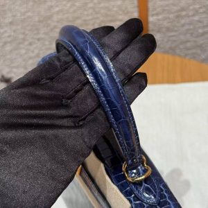 Hermes Kelly 25 Bag Handmade In Porosus Crocodile Leather Gold Hardware 78 Bleu Marine - Image 11