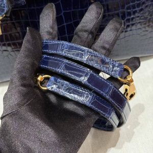 Hermes Kelly 25 Bag Handmade In Porosus Crocodile Leather Gold Hardware 78 Bleu Marine - Image 7