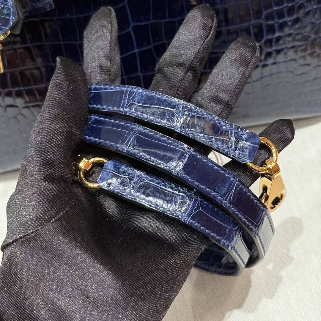 Hermes Kelly 25 Bag Handmade In Porosus Crocodile Leather Gold Hardware 78 Bleu Marine - Image 7