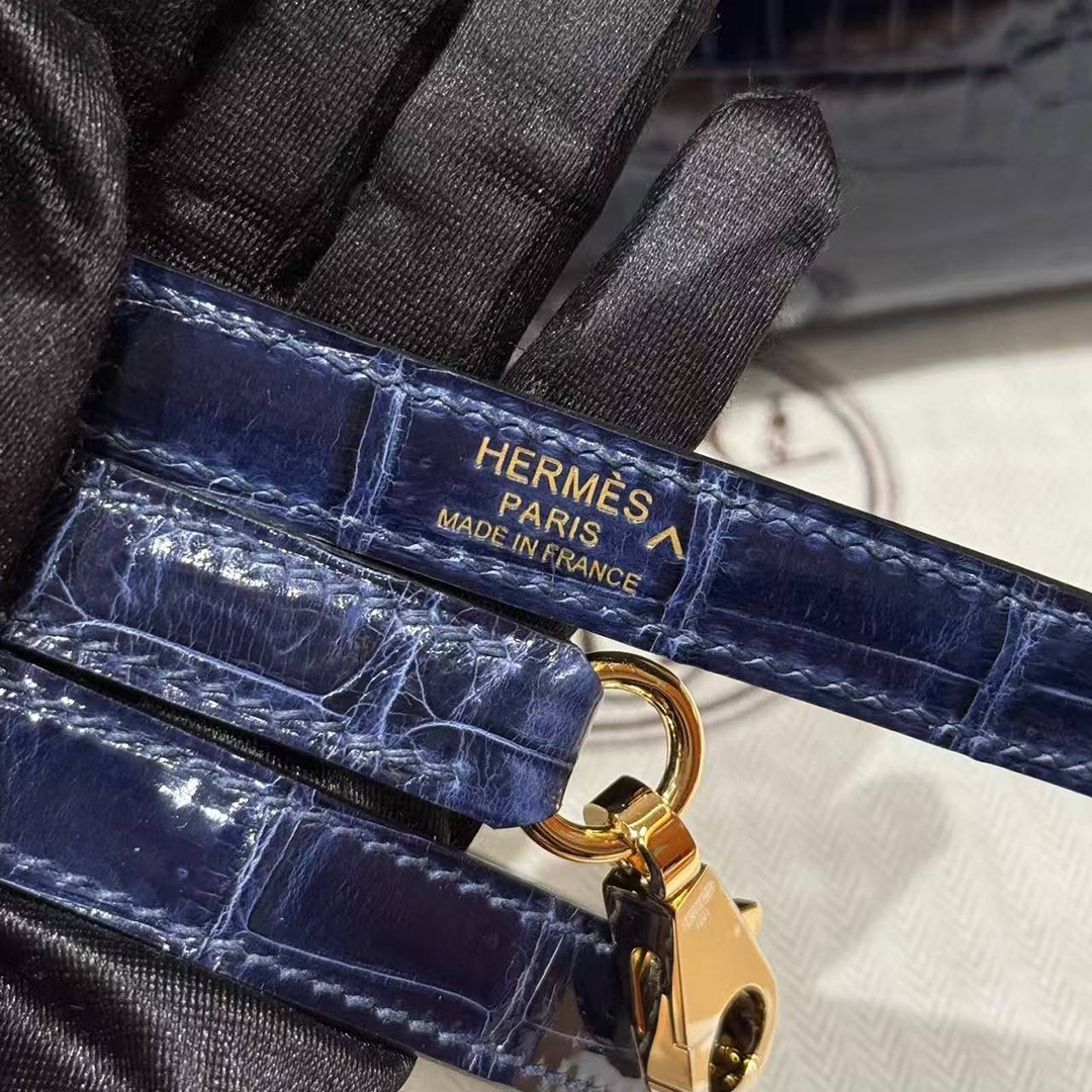 Hermes Kelly 25 Bag Handmade In Porosus Crocodile Leather Gold Hardware 78 Bleu Marine - Image 6