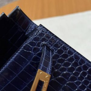 Hermes Kelly 25 Bag Handmade In Porosus Crocodile Leather Gold Hardware 78 Bleu Marine - Image 4