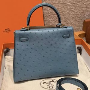 Hermes Kelly 25 Bag Handmade In KK Ostrich Leather from South Africa Gold Hardware 7C Cabalt - Image 2