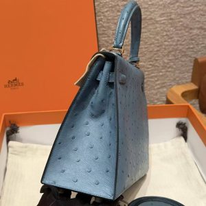 Hermes Kelly 25 Bag Handmade In KK Ostrich Leather from South Africa Gold Hardware 7C Cabalt - Image 27