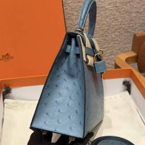 Hermes Kelly 25 Bag Handmade In KK Ostrich Leather from South Africa Gold Hardware 7C Cabalt - Image 26