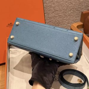Hermes Kelly 25 Bag Handmade In KK Ostrich Leather from South Africa Gold Hardware 7C Cabalt - Image 25
