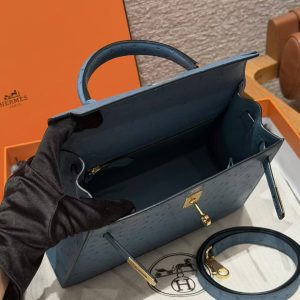 Hermes Kelly 25 Bag Handmade In KK Ostrich Leather from South Africa Gold Hardware 7C Cabalt - Image 24