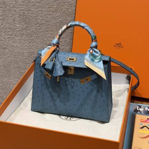 Hermes Kelly 25 Bag Handmade In KK Ostrich Leather from South Africa Gold Hardware 7C Cabalt - Image 22