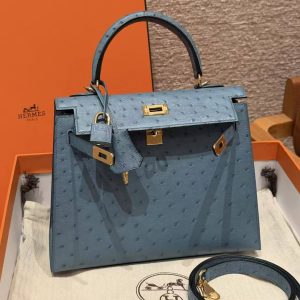 Hermes Kelly 25 Bag Handmade In KK Ostrich Leather from South Africa Gold Hardware 7C Cabalt - Image 21