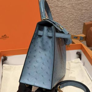 Hermes Kelly 25 Bag Handmade In KK Ostrich Leather from South Africa Gold Hardware 7C Cabalt - Image 20