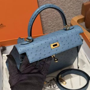 Hermes Kelly 25 Bag Handmade In KK Ostrich Leather from South Africa Gold Hardware 7C Cabalt - Image 19