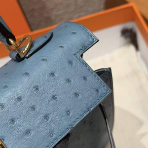 Hermes Kelly 25 Bag Handmade In KK Ostrich Leather from South Africa Gold Hardware 7C Cabalt - Image 17