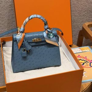 Hermes Kelly 25 Bag Handmade In KK Ostrich Leather from South Africa Gold Hardware 7C Cabalt - Image 14