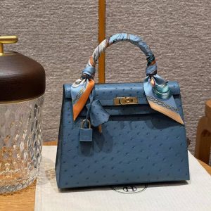 Hermes Kelly 25 Bag Handmade In KK Ostrich Leather from South Africa Gold Hardware 7C Cabalt - Image 12